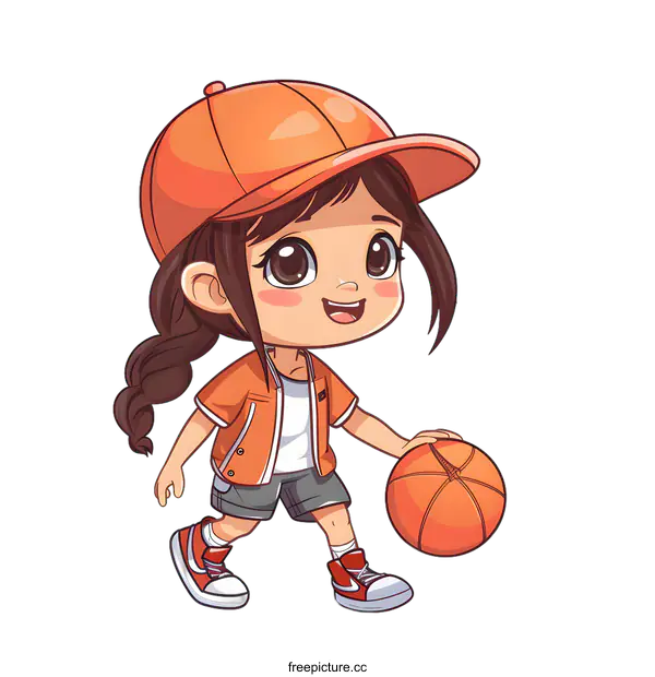 [Transparent Background PNG]Cute Cartoon Girl Playing Basketball