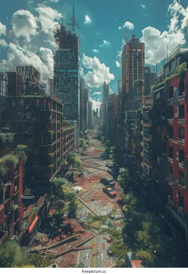 Deserted City Overgrown Buildings