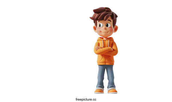 [Transparent Background PNG]Cartoon Boy with Folded Arms
