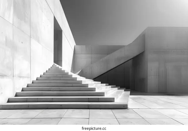 Concrete Building with Stairs in Black and White