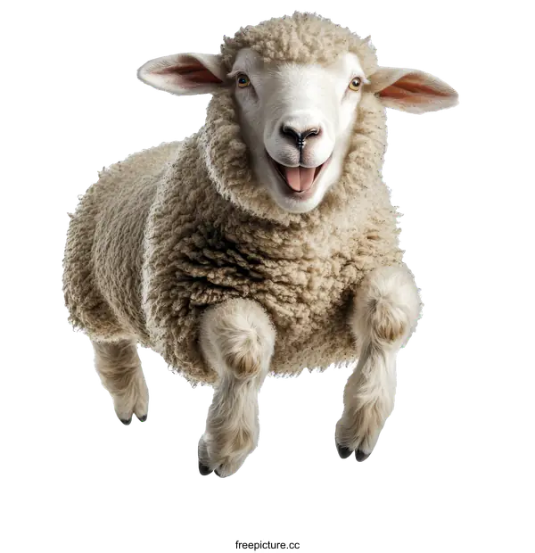 [Transparent Background PNG]Adorable Sheep Jumping in Mid-Air