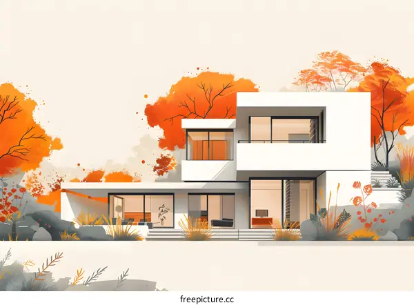 A modern house with a beautiful garden