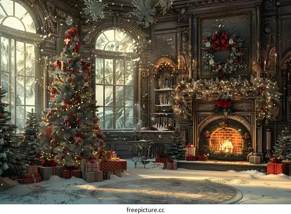 Christmas tree by the fireplace