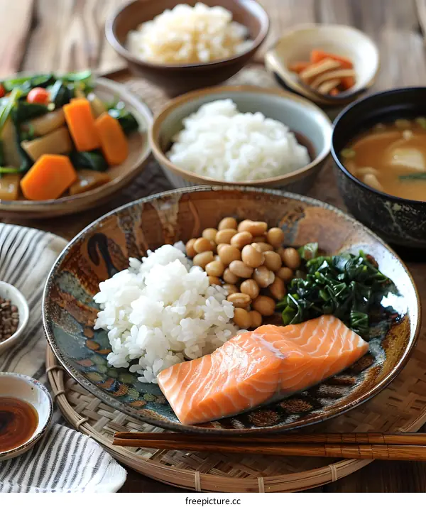 Traditional Japanese Meal with Salmon
