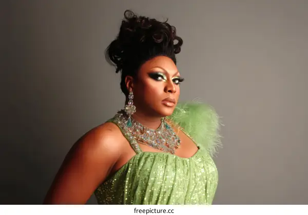 Glamorous Drag Queen Portrait in Green Dress