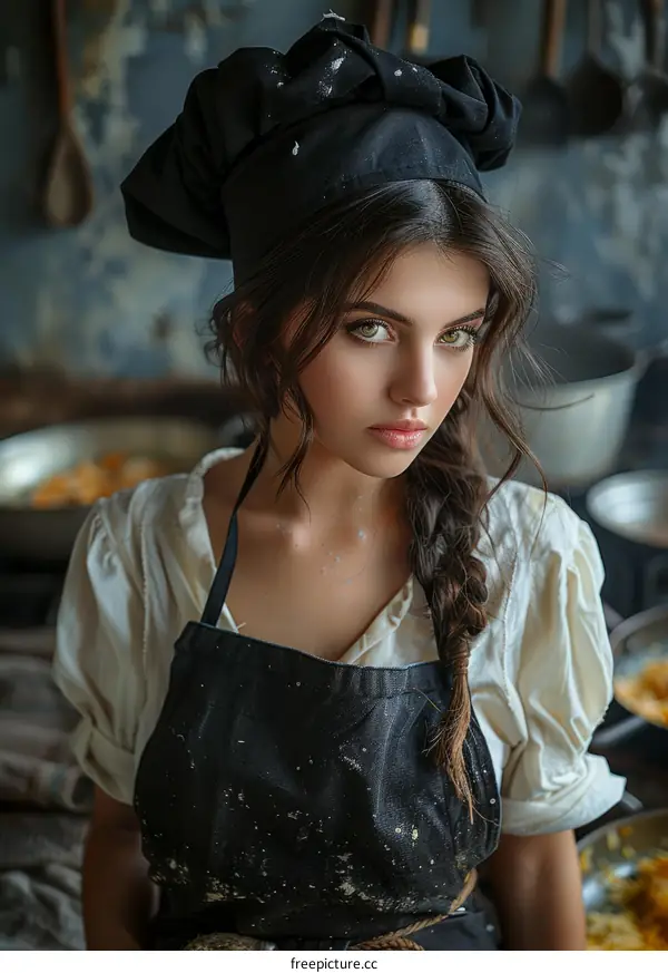 Portrait of a Young Woman Chef with Confidence and Determination