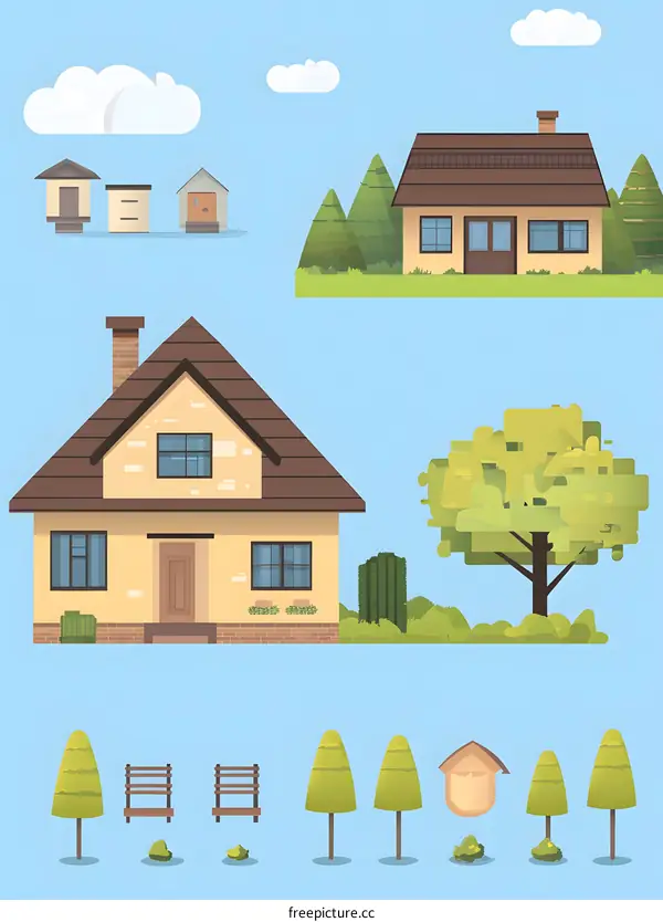 House, Garden and Sky Illustration for Game Development