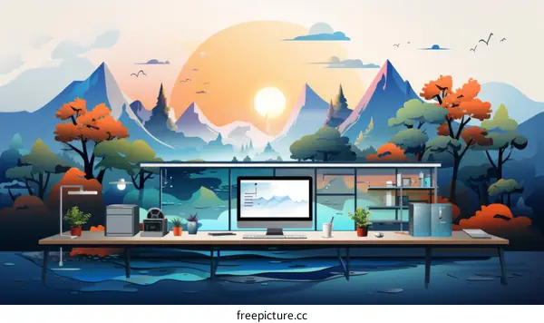 Workplace with a view of the mountains