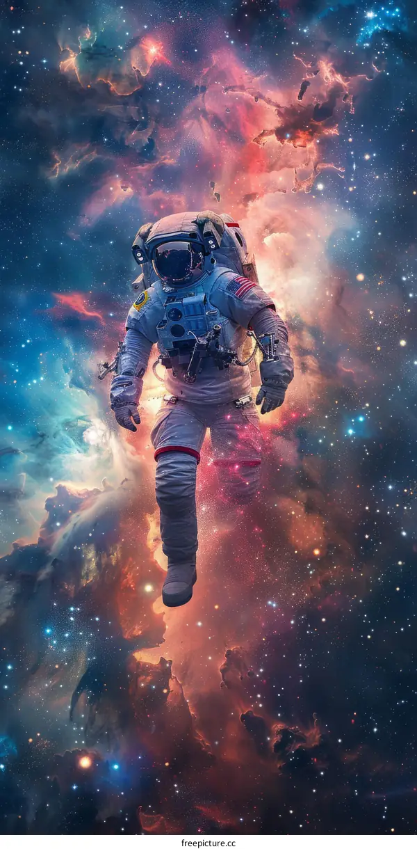 Astronaut Exploring Colorful Nebula