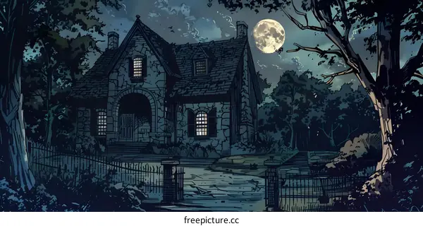 Stone House Under Moonlight Night in Forest