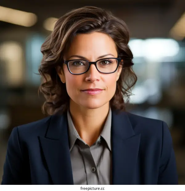 Portrait of a businesswoman wearing glasses and a suit