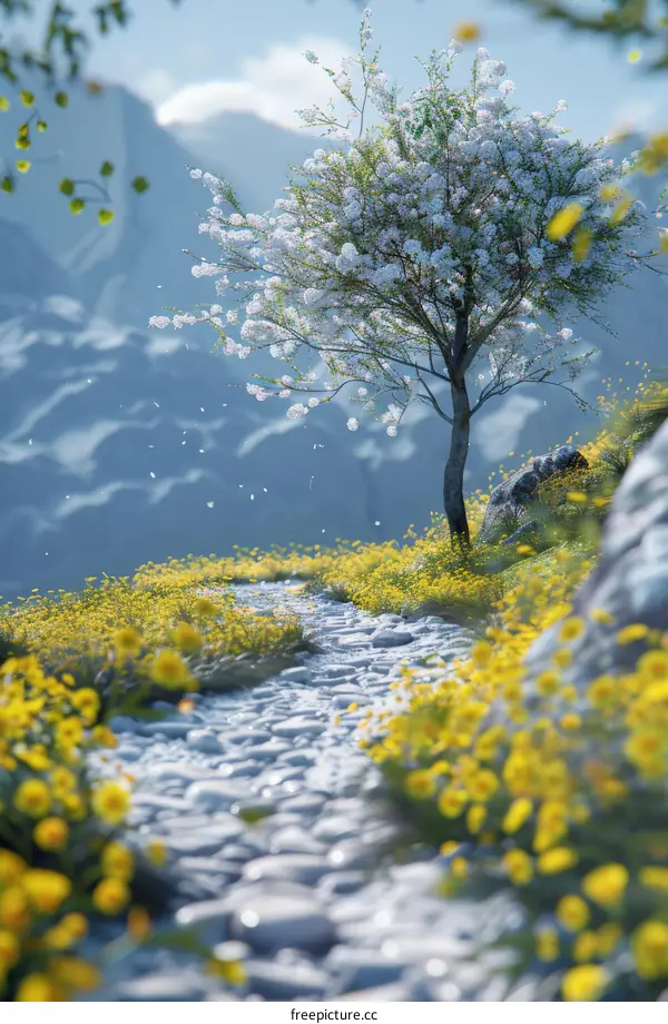 Serene Mountain Path in Spring