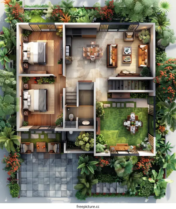 Modern House Exterior with Lush Green Courtyard