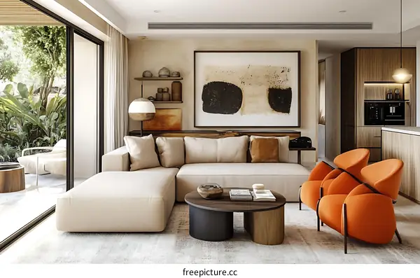 Modern Beige Living Room Interior Design