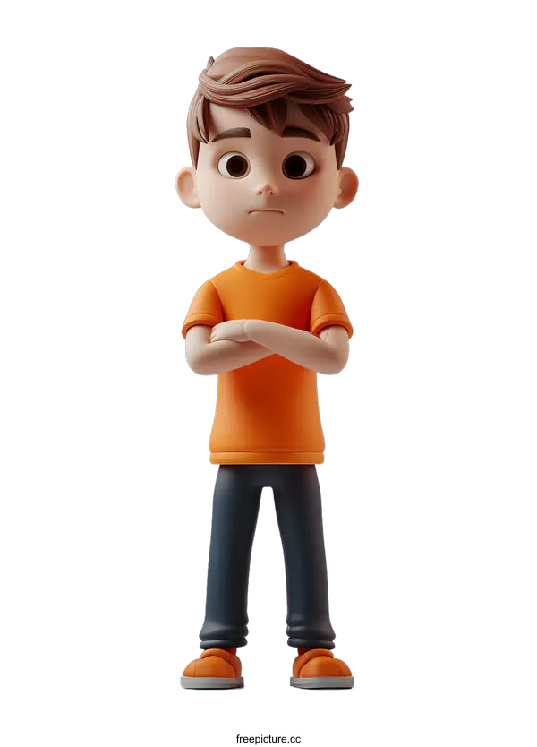 [Transparent Background PNG]3D rendering of a boy with crossed arms