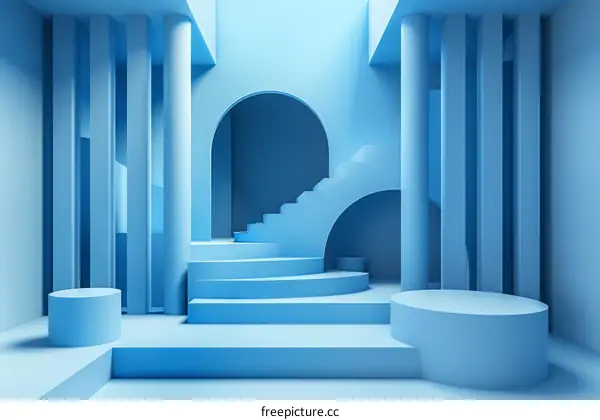 Blue abstract background with stage and stairs