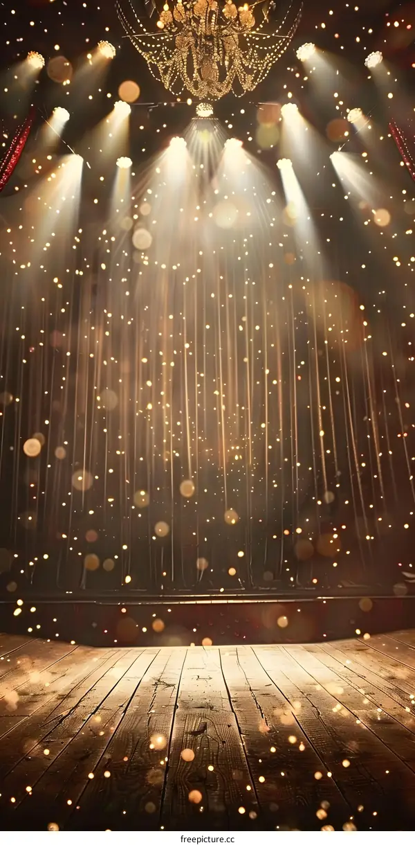 Empty Stage With Wooden Floor and Spotlights