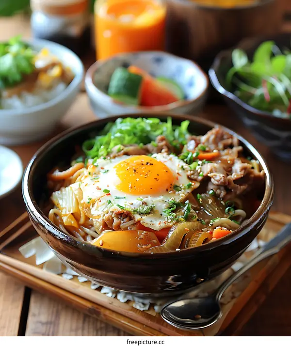 Japanese Sukiyaki Donburi with Fried Egg