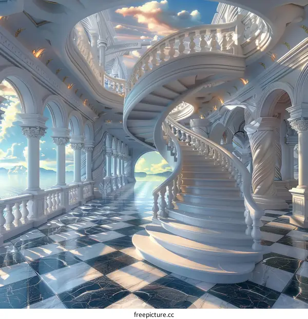 Exquisite White Marble Staircase Soaring Under a Azure Sky