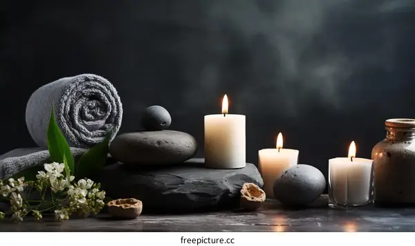 Spa stones and candles composition