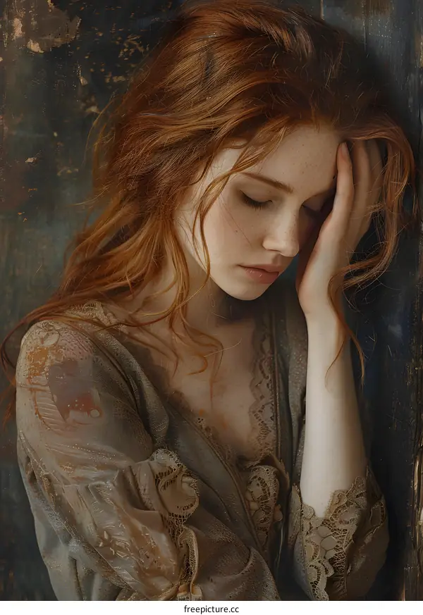 Portrait of a Young Woman with Red Hair and Freckles