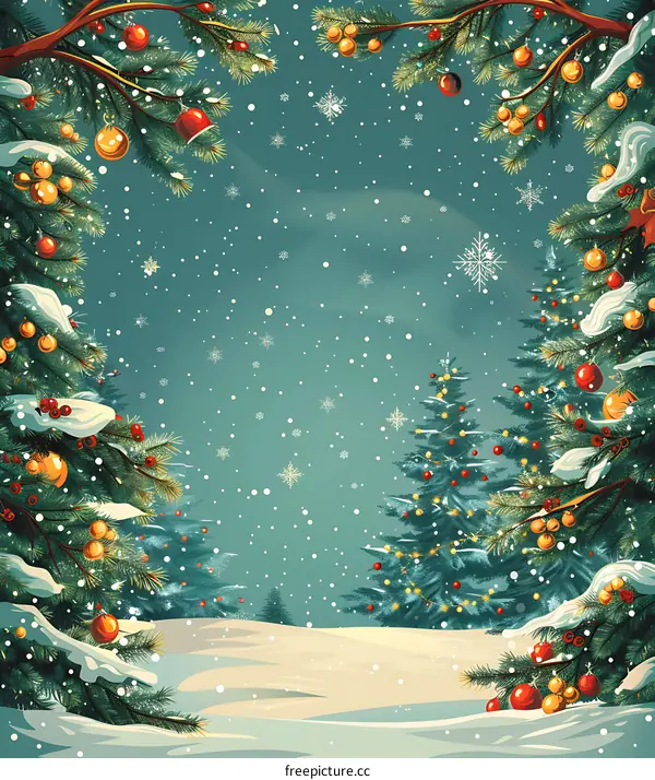 Christmas background with decorated fir trees