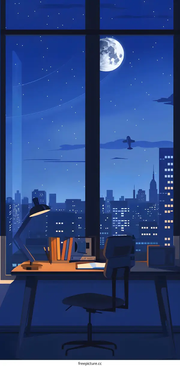 Night Cityscape View From Office Window