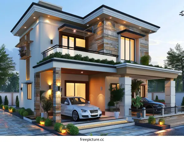 Modern Luxury House Exterior Design Illustration