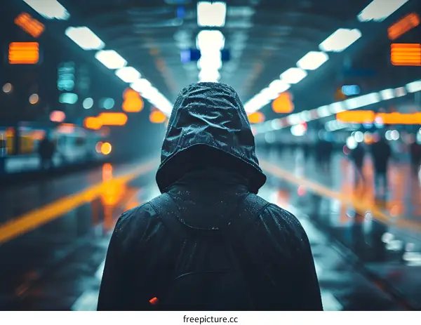Person in a hooded jacket on a rainy day