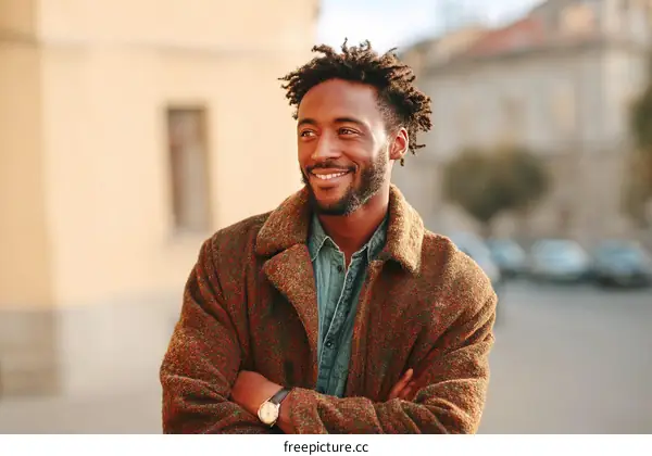 Smiling Man in a Stylish Winter Coat