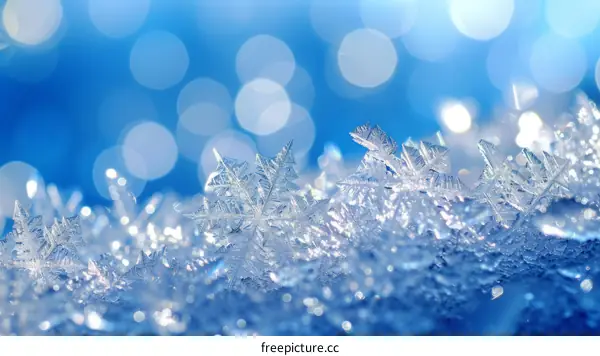 Close-up of ice crystals on a blue background