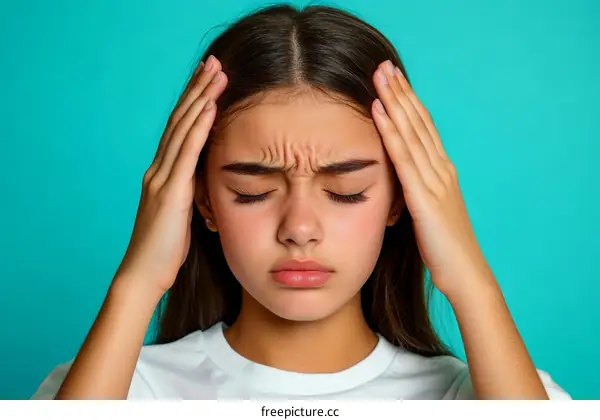 Closeup Portrait of a Young Woman Experiencing Headache