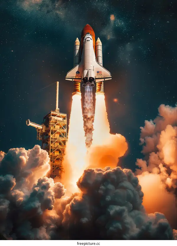Space Shuttle Atlantis launching into space