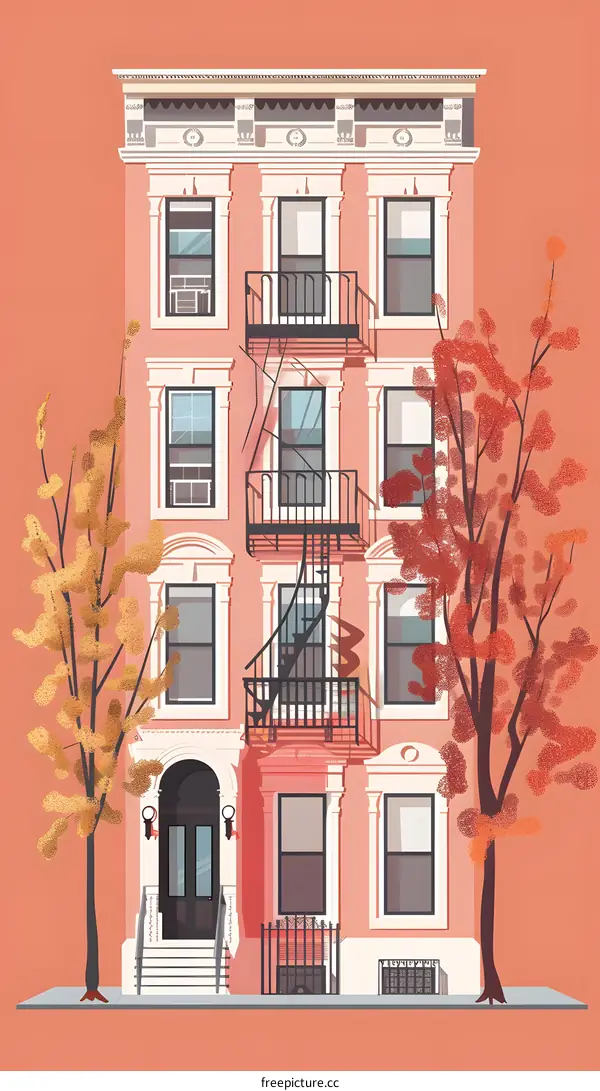 Pink Townhouse with Fall Foliage