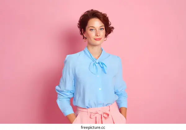 Confident Woman in a Pastel Blue Shirt