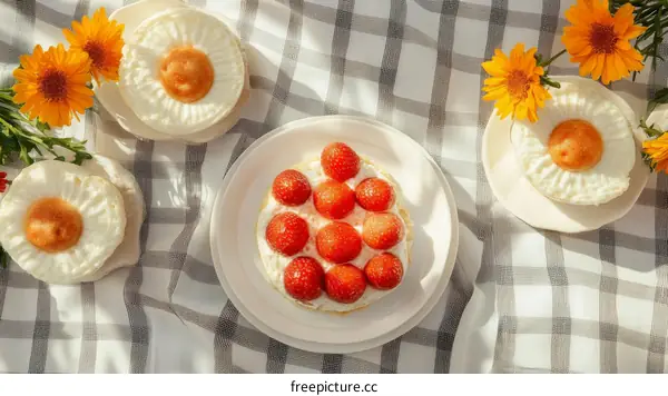 Delicious Strawberry Cakes on a Picnic Blanket