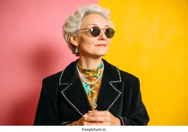 Stylish Senior Woman in Trendy Outfit