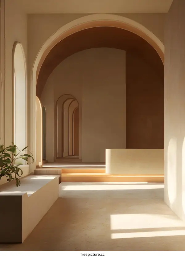 Minimalist Architecture With Arches And Sunlight