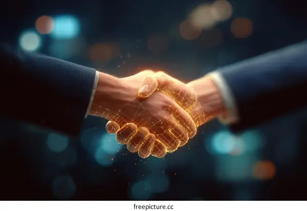 Digital Handshake Representing Collaboration and Innovation