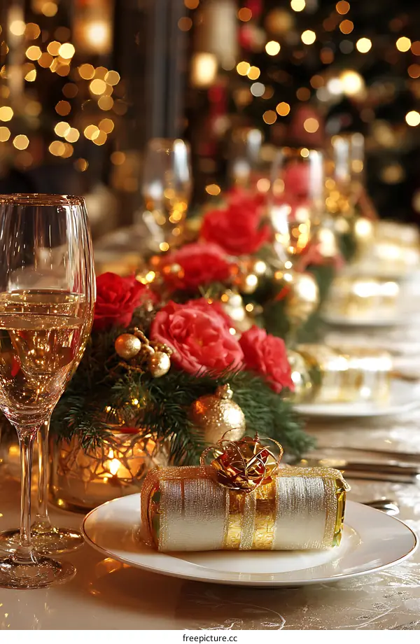 Elegant Christmas Table Setting with Festive Decorations