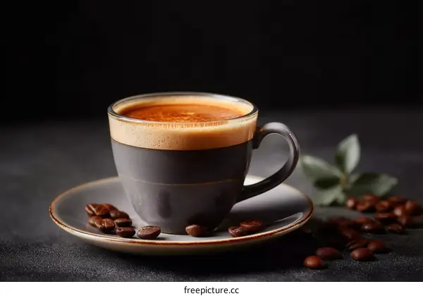 Delicious Espresso Coffee Cup with Coffee Beans