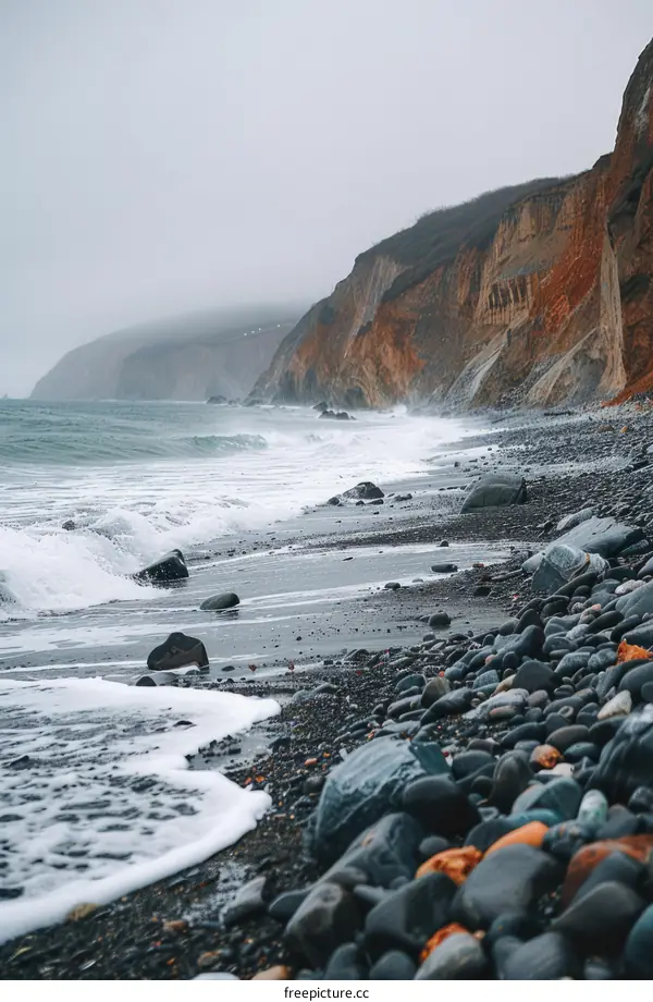 Rocky Beach with Waves During Storm