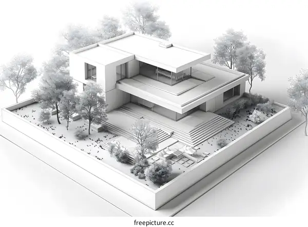 Modern house exterior 3d illustration