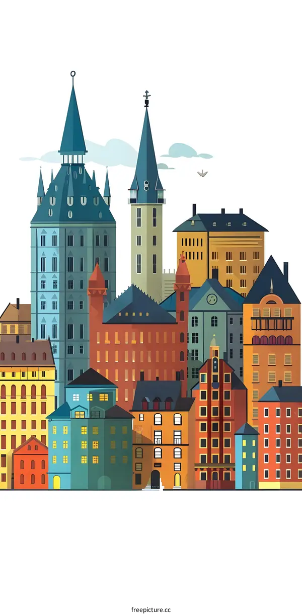 Colorful Illustration of a Cityscape with Buildings