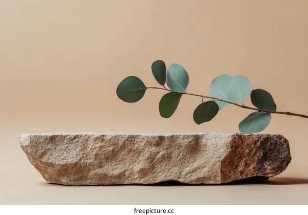 Natural Stone Display Platform with Eucalyptus