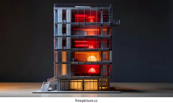 Modern Architecture Building Model with Interior Lighting