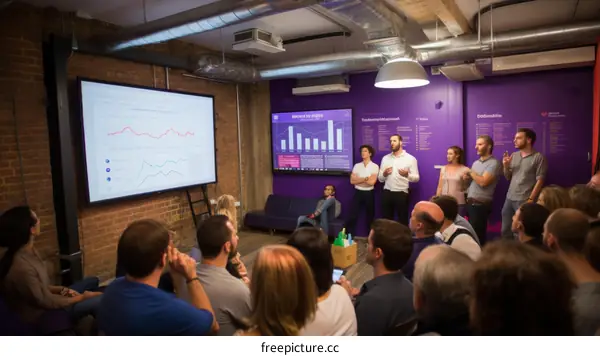 A group of people in a room looking at a presentation on a screen
