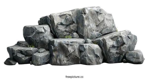 [Transparent Background PNG]A pile of gray rocks isolated on transparent background