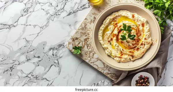 Homemade Hummus with Olive Oil and Parsley