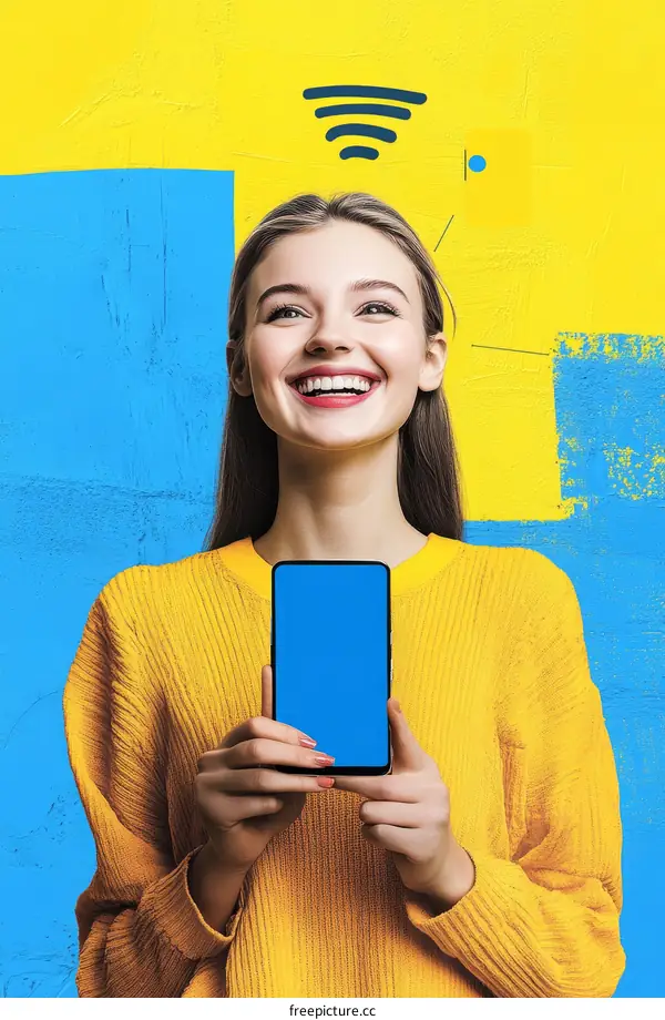 Woman Holding Phone in Colorful Background